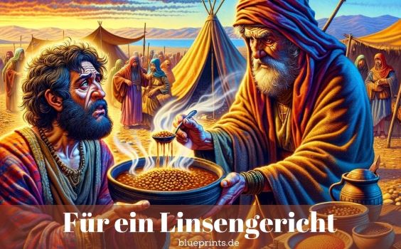 Esau verkauft sein Erstgeburtsrecht für einen Teller Linseneintopf an Jakob.