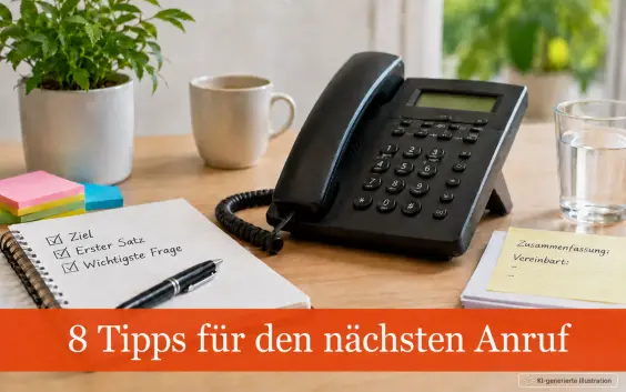 Angst vorm Telefonieren – Telefon, Notizbuch und Stichworte zur Vorbereitung eines Anrufs Optionaler Bildti